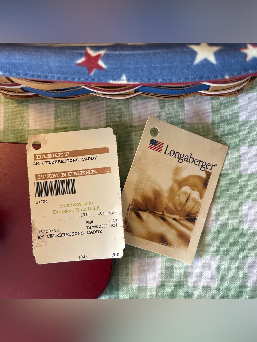 Longaberger All American Celebrations Caddy Basket 2010 Star Lid Liner Protector - Picture 5 of 6